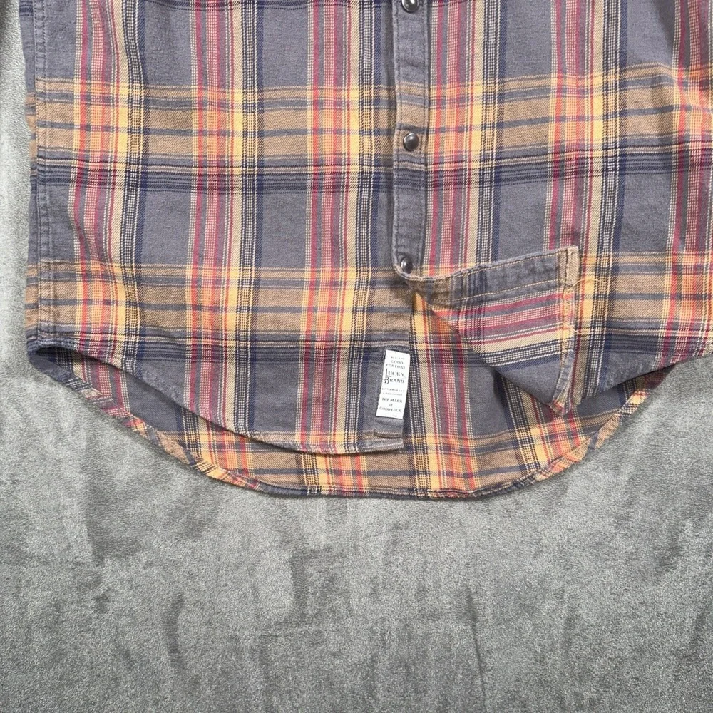 Lucky Brand Pearl Snap Flannel Shirt Mens Small Saturday Stretch Pockets